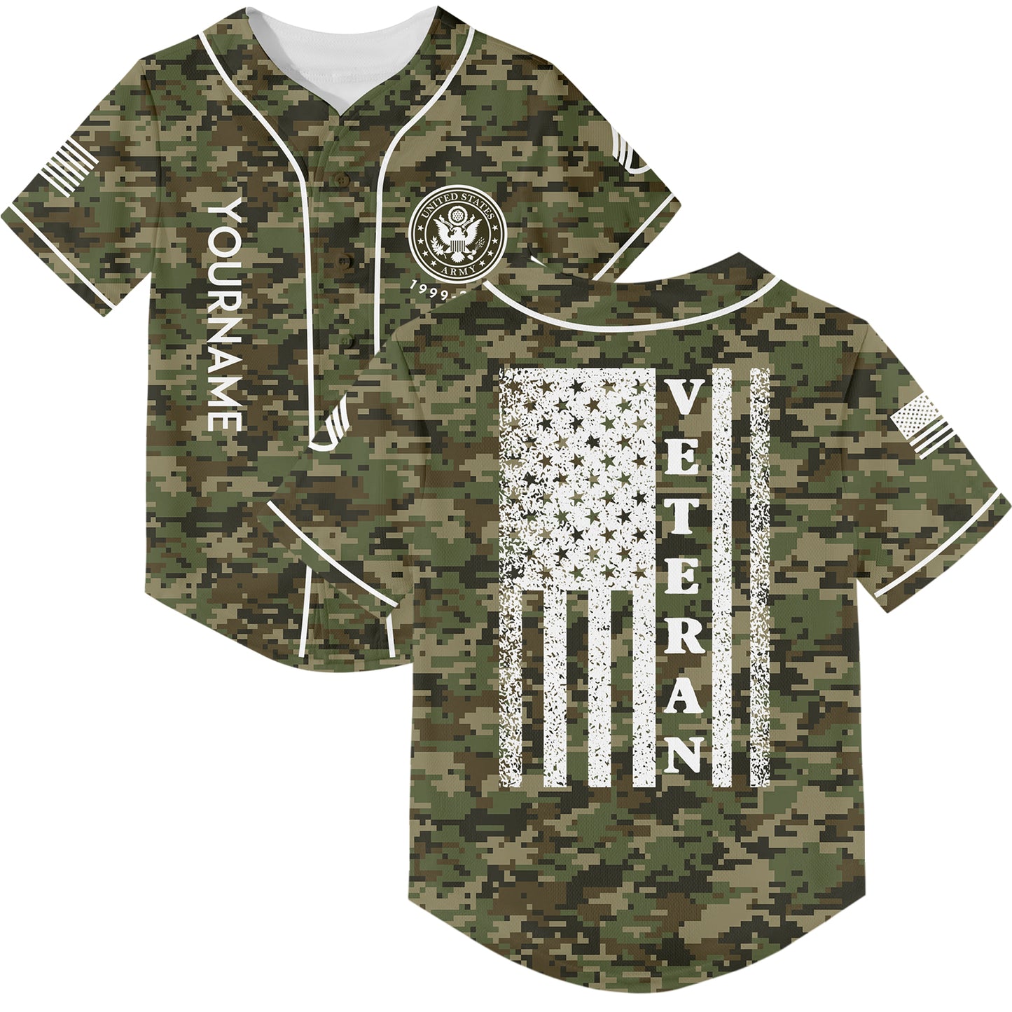 Custom Camo 1776 American Flag U.S. Army Military Staff Sergeant Rank Name Veterans Day Baseball Jersey | Father's Day Gifts