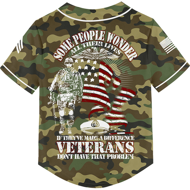 Custom Camo Some People Wonder All Their Lives If They've Made A Difference Veterans Don't Have That Problem Flag U.S. Army Military Sergeant Rank Name Veterans Day Baseball Jersey | Father's Day Gifts