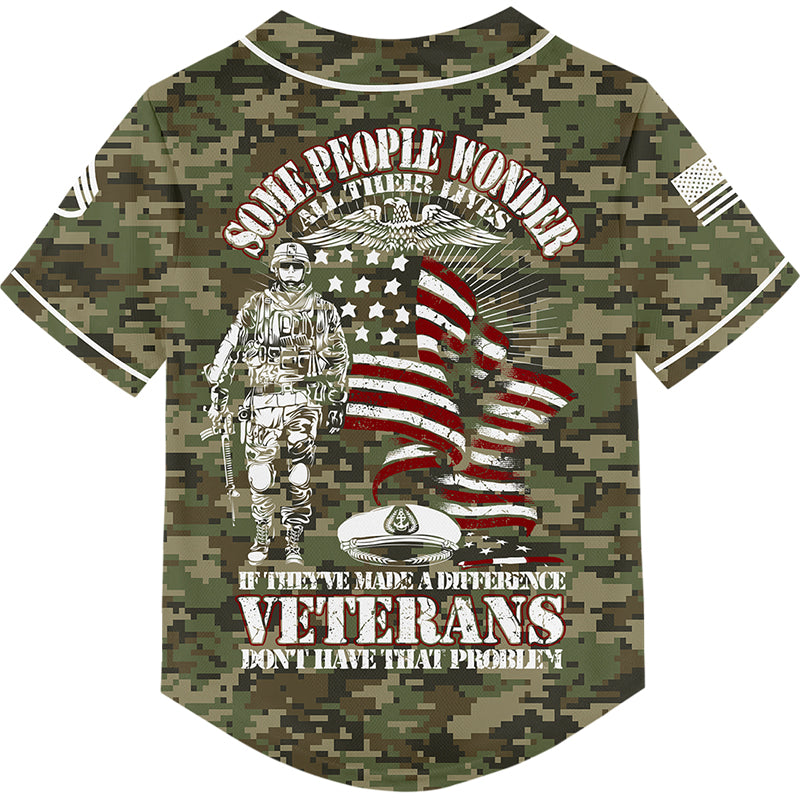 Custom Camo Some People Wonder All Their Lives If They've Made A Difference Veterans Don't Have That Problem Flag U.S. Army Military Staff Sergeant Rank Name Veterans Day Baseball Jersey | Father's Day Gifts