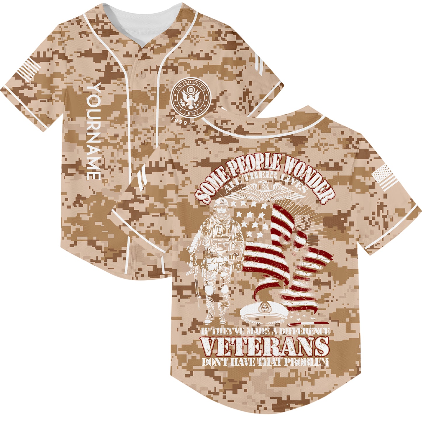 Custom Camo Some People Wonder All Their Lives If They've Made A Difference Veterans Don't Have That Problem Flag U.S. Army Military Corporal Rank Name Veterans Day Baseball Jersey | Father's Day Gifts