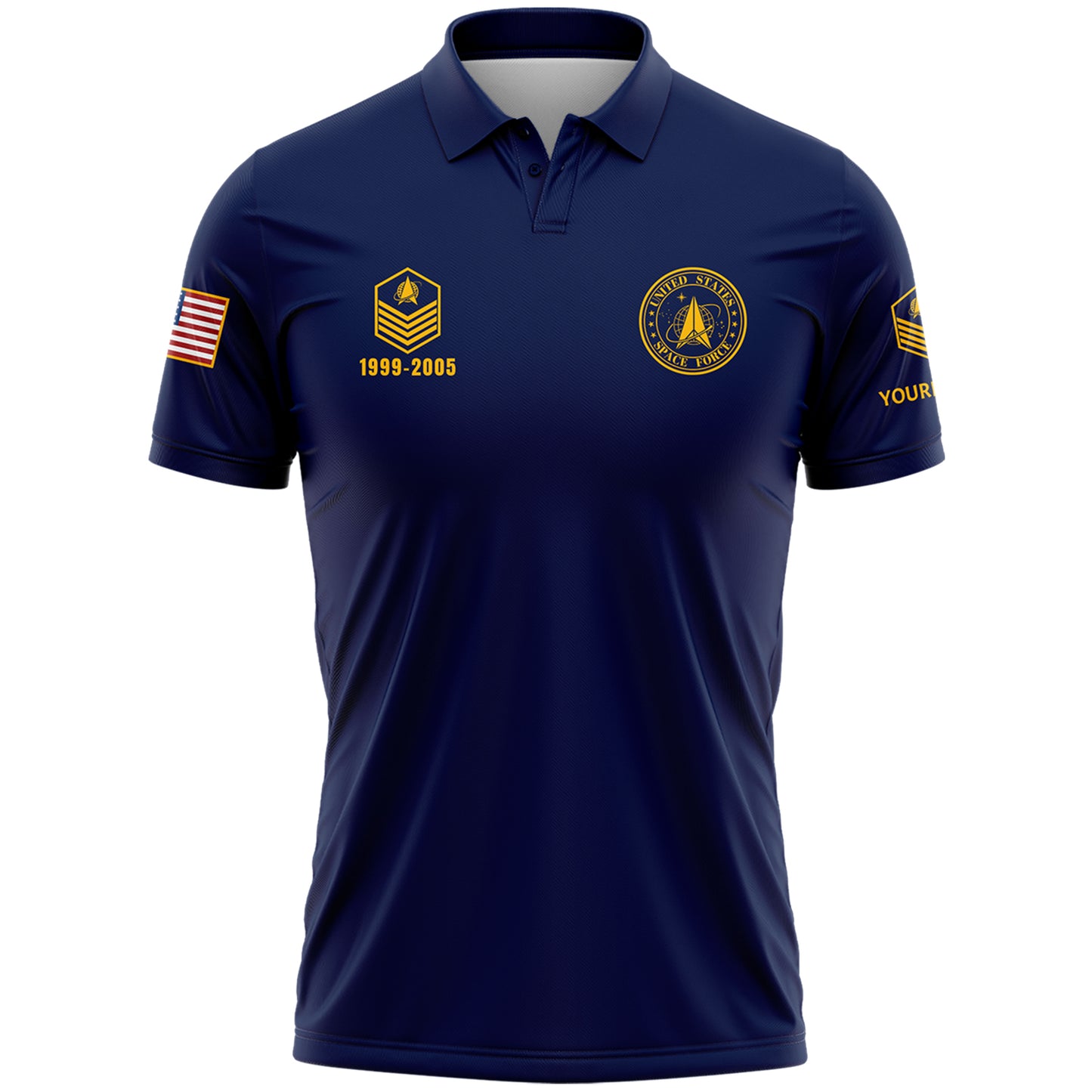Custom Navy U.S Space Force Military Rank Veteran Name Golf Polo Shirt