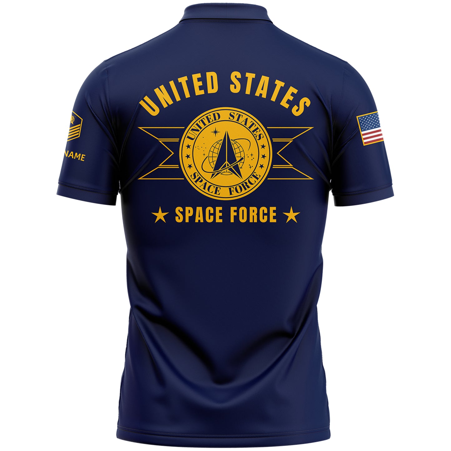 Custom Navy U.S Space Force Military Rank Veteran Name Golf Polo Shirt