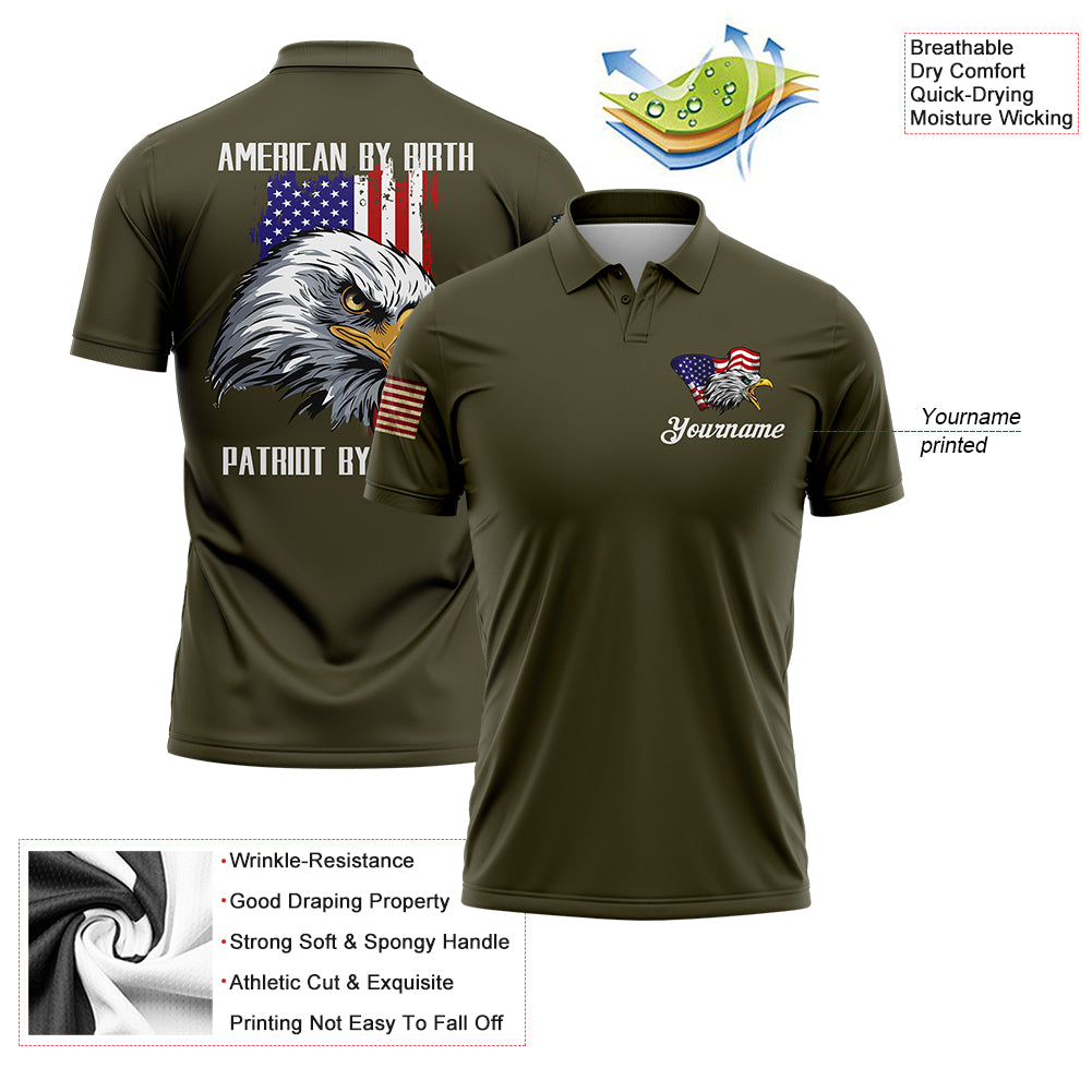 American By Birth Patriot By Choice Custom Olive American Patriot Name Golf Polo Shirt