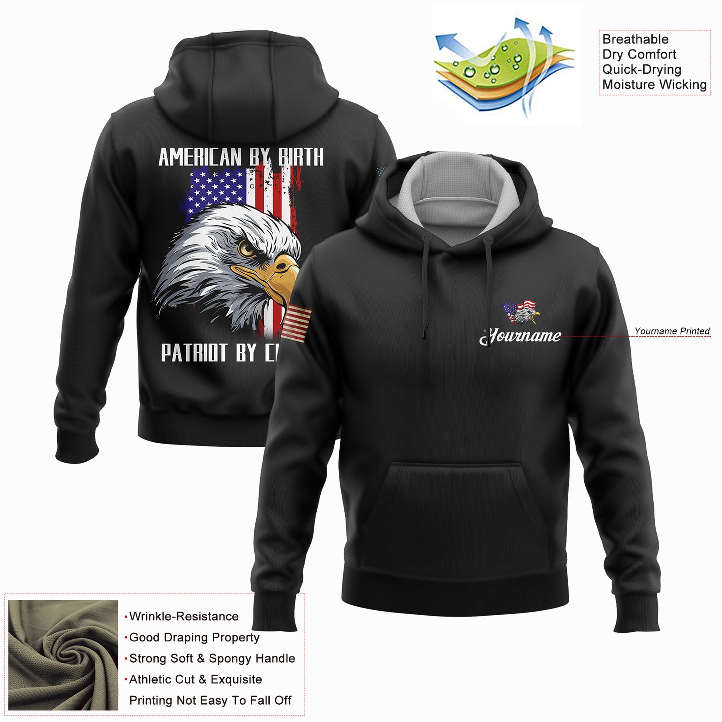 American By Birth Patriot By Choice Custom Black American Patriot Name Hoodie