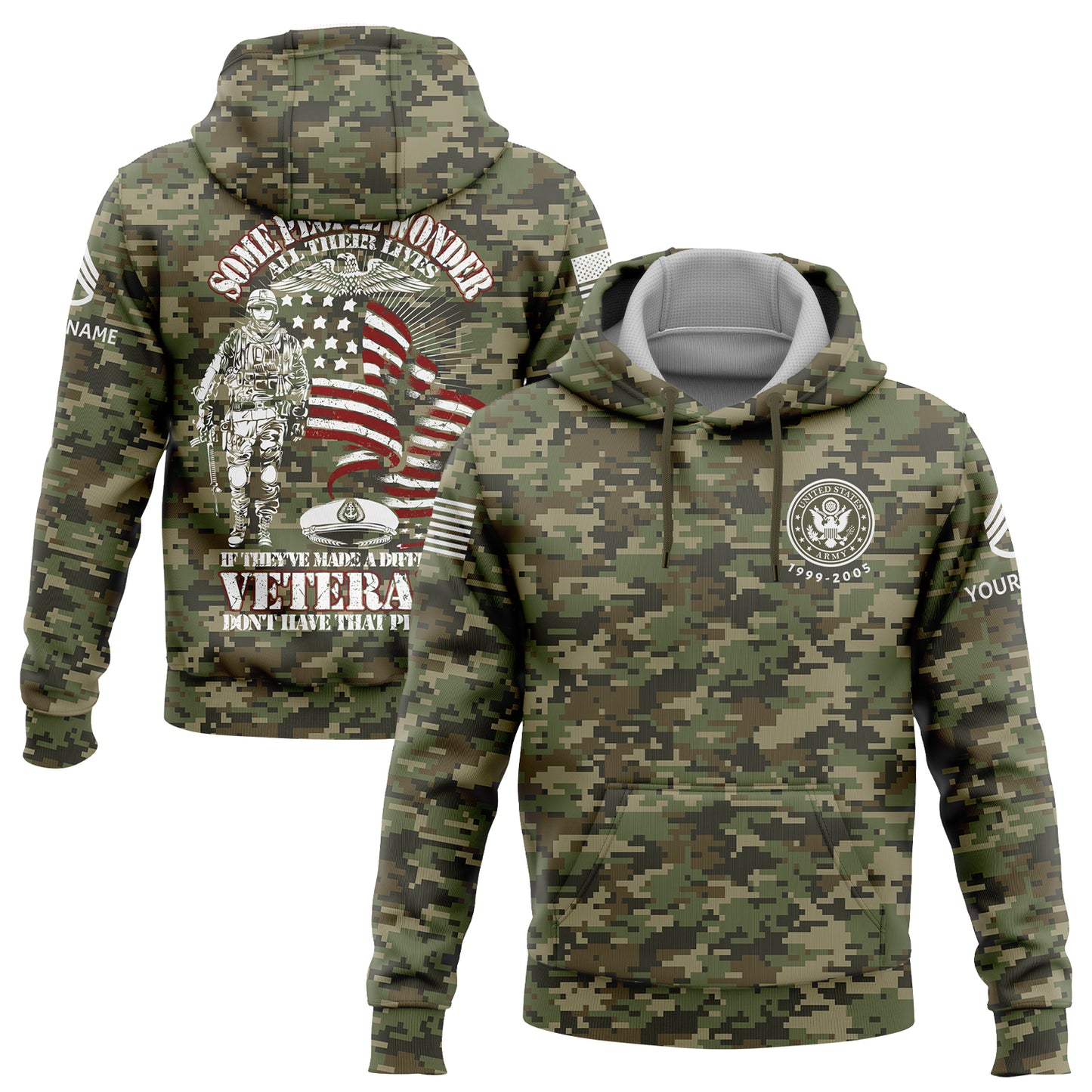 Custom Camo Some People Wonder All Their Lives If They've Made A Difference Veterans Don't Have That Problem Flag U.S. Army Military Staff Sergeant Rank Name Veterans Day Hoodie | Father's Day Gifts