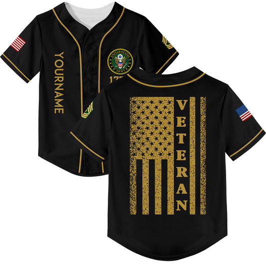 Custom Black 1776 American Flag Military Rank Name Veterans Day Baseball Jersey