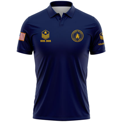 Custom Navy U.S Space Force Military Rank Veteran Name Golf Polo Shirt