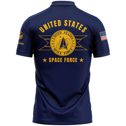 Custom Navy U.S Space Force Military Rank Veteran Name Golf Polo Shirt