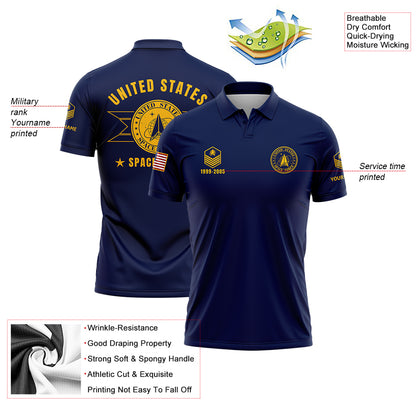 Custom Navy U.S Space Force Military Rank Veteran Name Golf Polo Shirt