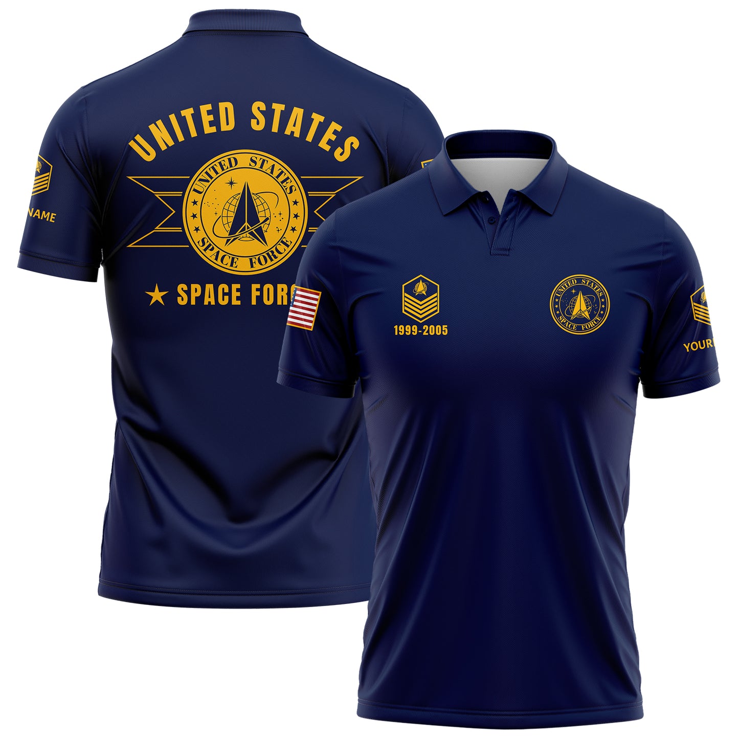 Custom Navy U.S Space Force Military Rank Veteran Name Golf Polo Shirt