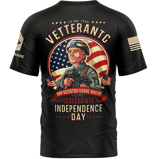 Celebrate  Independence Day Custom Black Military Rank Veteran Name T-Shirt