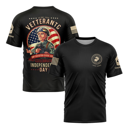 Celebrate  Independence Day Custom Black Military Rank Veteran Name T-Shirt